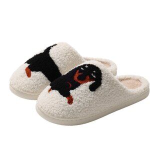 Funny Dachshund Slippers for Women Men Winter House Shoes, Fluffy Bedroom Slides
